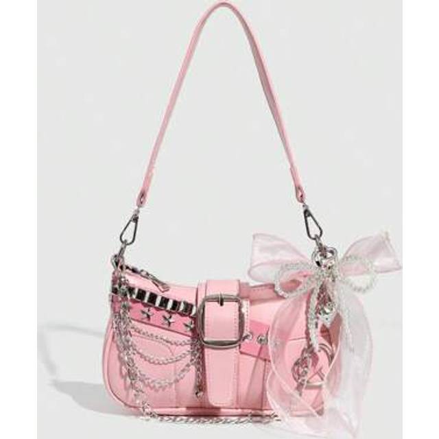 SHEIN Y2K Fashionable And Versatile Star & Moon Design Unique Silver Millennium Shoulder Chain Crossbody Bag, Perfect For Girls&#39; Street Style, Parties, And
