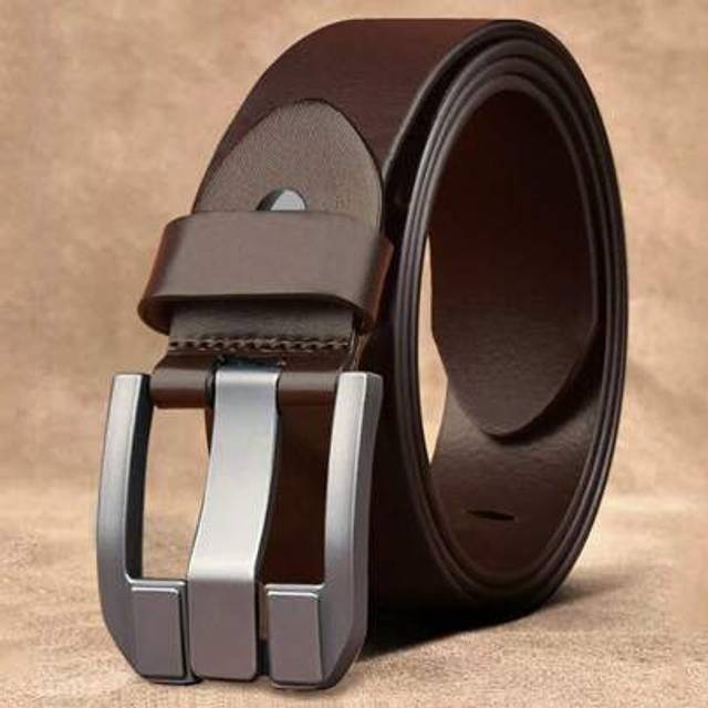 SHEIN 1pc Teen Fashion Boys Classic Black Leather Belt With Metal Buckle - Durable, Stylish For Work, Business, Casual Wear - Perfect For Halloween, Christm
