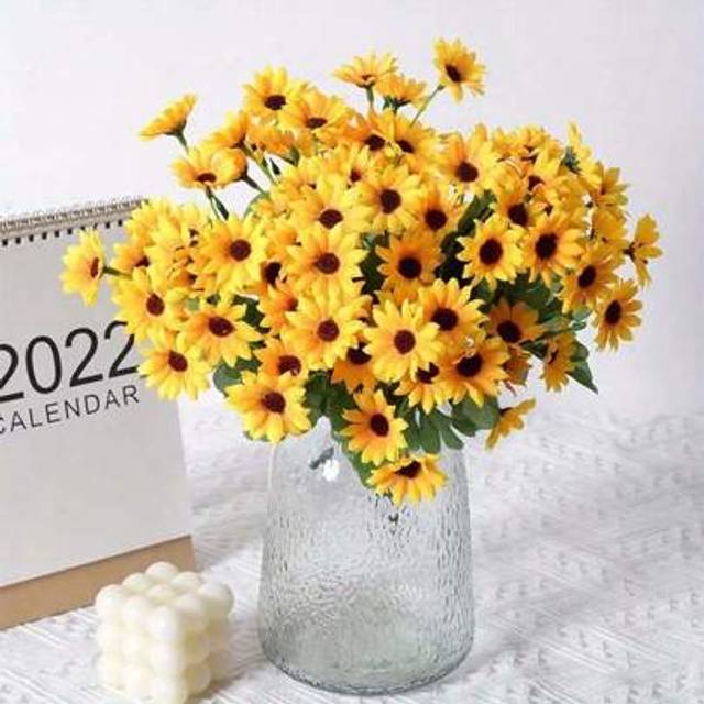 SHEIN 1 Bunch/24 Heads Artificial Sunflower Bouquet, Plastic Flower Arrangement For Living Room Decor, DIY Home & Garden Art, Porch Decoration, Vase Filler,