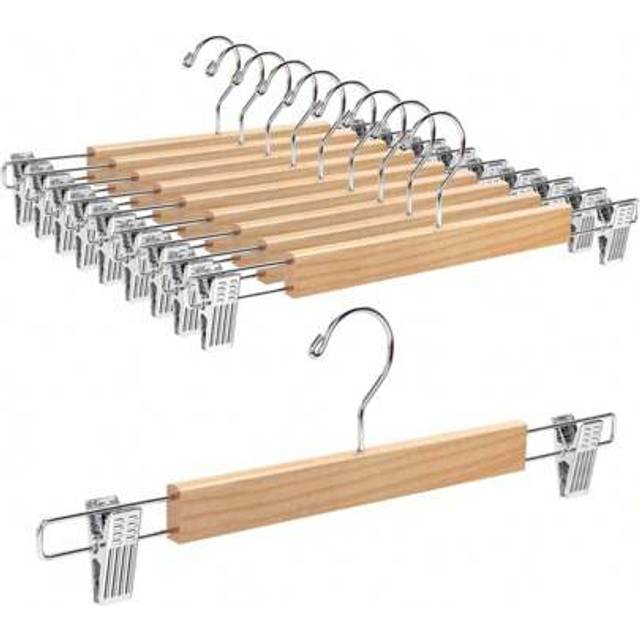 SHEIN 10pcs Natural Wooden Pants/Skirt Hangers, Solid Wood Bottom Pants, Jeans, Dress Clothes Hanger With Adjustable Metal Clips