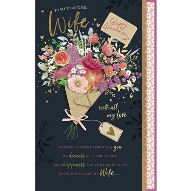 Bouquet of flowers luxury hand-finished wife wedding anniversary card