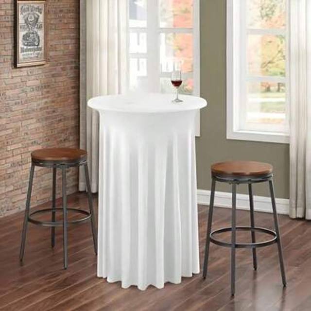 SHEIN 1pc Elegant Elastic Polyester Table Skirt - Black/White Color, Fits Round & High Tables, Perfect For Weddings, Birthdays, Parties & Celebrations