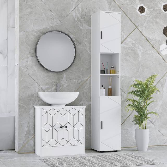 kleankin Tall Bathroom Storage Cabinet with Soft Close Mechanism, White