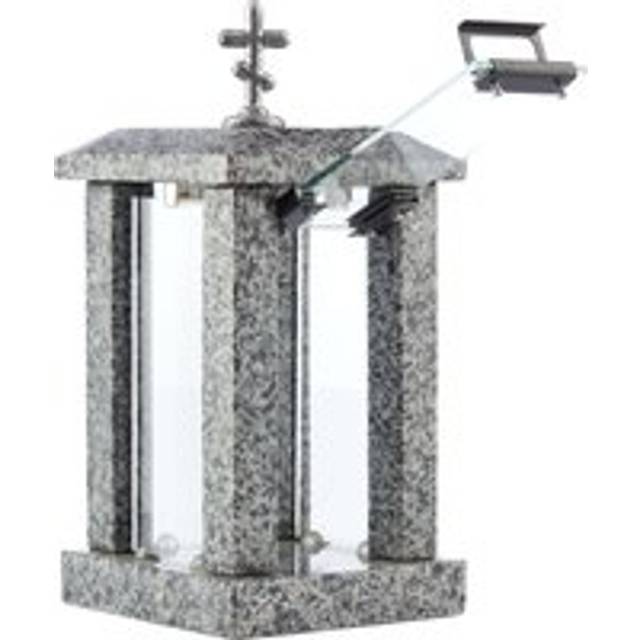 (Grey, Orthodox Cross) Granite Memorial Lantern - Large Graveside Outdoor Candle Lantern  for Garden or Cemetery - Grave Ornaments Modern Design