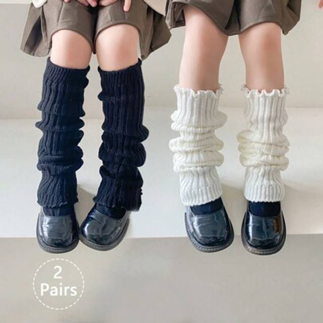 SHEIN 2 Pairs Knitted Leg Warmers/Leg Warmers, Ribbed Design, Warm For Children & Teenagers, Solid Colors (White, Black, Khaki), Cute & Fashionable, Suitabl