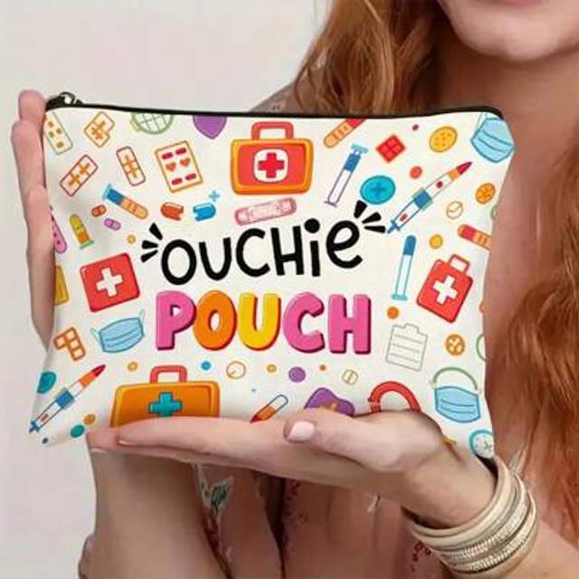 SHEIN [ Cosmetic Case Zippered Bag] Polyester Ouchie Pouch Cosmetic Case - First Aid Zippered Bag, Machine Washable, Professional Dry Clean Safe - Travel-Fr