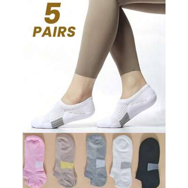 SHEIN 5 Pairs Women&#39;s Breathable Sweat-Absorbent Sports Socks, Suitable For Indoor And Outdoor Activities Fitness, Grip Socks, Gym