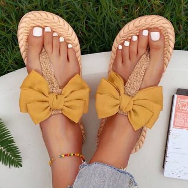 SHEIN Women Flip Flops Ladies Yoga Mat Comfortable Walking Thong Sandals With Multicolor Bow Women Comfort Sandals Slip On Indoor Outdoor For Summer