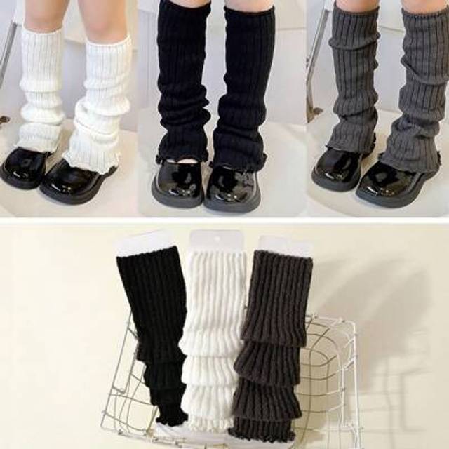 SHEIN 3 Pairs Kids & Teenagers Knitted Leg Warmers, Fashionable Solid Color Leg Warmers, Suitable For School Uniforms And Everyday Wear