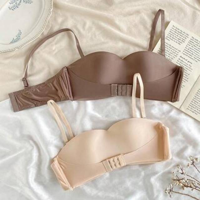 SHEIN 2pcs Removable Strap Padded Front Closure Seamless Wireless Bra Vest , Backless Push Up Bra For Small Bust Girl, Anti-Slip & Concealable