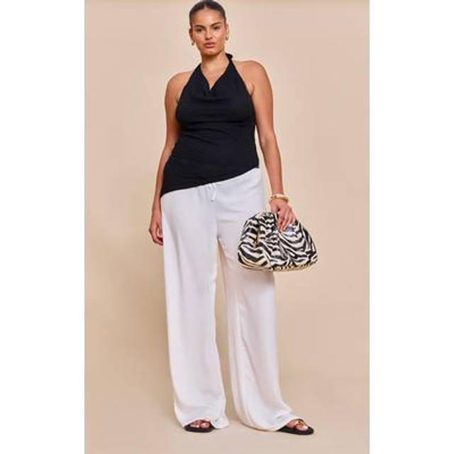 Plus Cream Floaty Drawstring Thin Waistband Trousers, White - 18