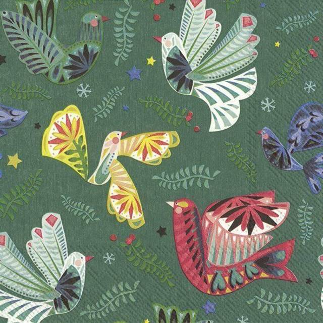 Decorazione di natale green christmas birds paper lunch napkins 3 ply 33 cm sq