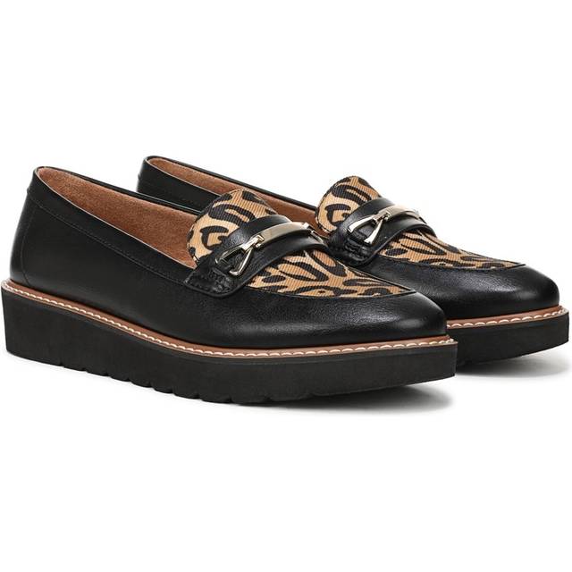 Naturalizer Elin Loafer Shoes, Black/leopard Faux Leather, 6.5M Slip-On, Almond Toe