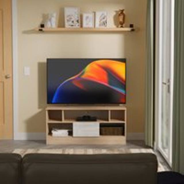 Milan 1 Drawer TV & Media Unit in White Gloss & Bardolino Oak - Ready Assembled - Lewis's Home | TJ Hughes