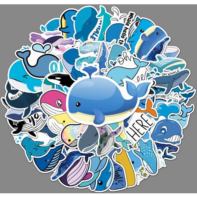 50pcs cartoon whale stickers waterproof vinyl cute funny stickers suitable for laptop phablet hydrofoil kettle bicycle luggage computer