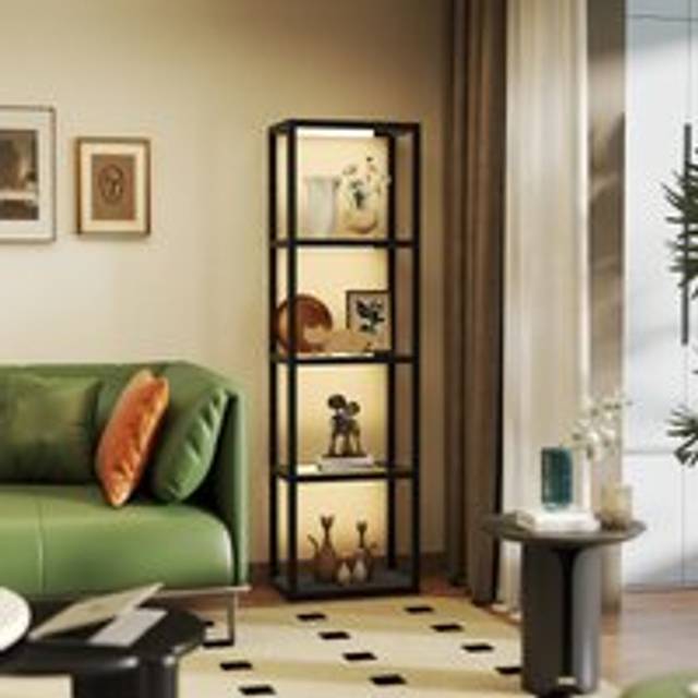 HOMCOM LED Floor Lamp with Glass Shelves - Dimmable Room Lamp - Black | TJ Hughes
