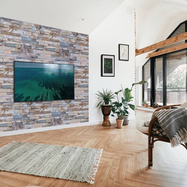 (Set of 6) 3D Wall Panels (96 x 48cm) PVC Cladding with Rose Marble Slim Stone Brick