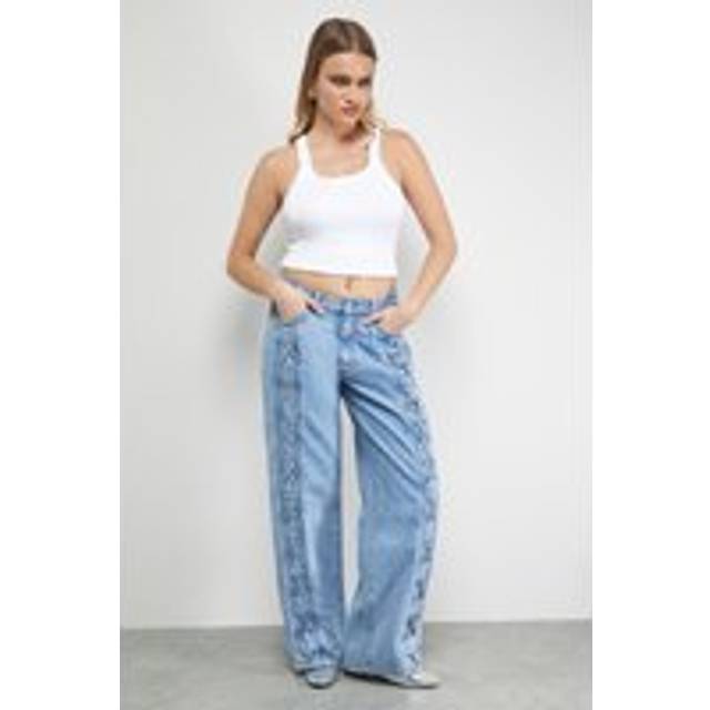Womens Tony Low Waist Lace Up Wide Jean - Blue - 10