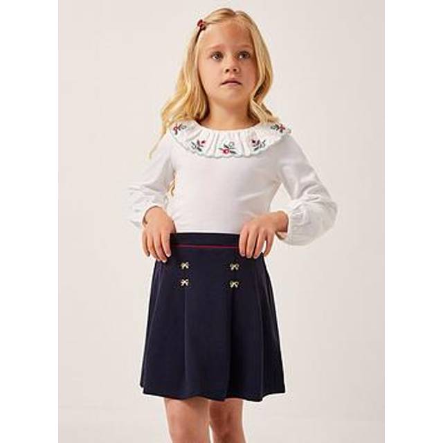 Monsoon Girls Bow Pleated Ponte Skirt - Navy, Navy, Size Age: 9-10 Years - age: 9-10 YEARS
