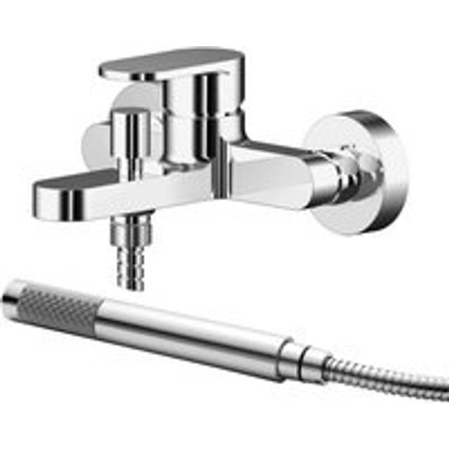 Modern wall mount round bath shower mixer tap with shower kit - chrome