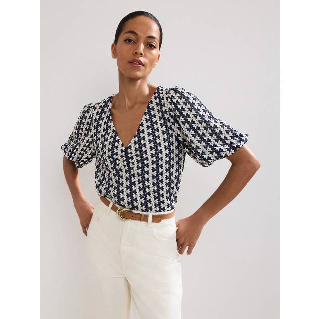 Phase Eight Alba Textured Stripe Top, Navy/Ivory