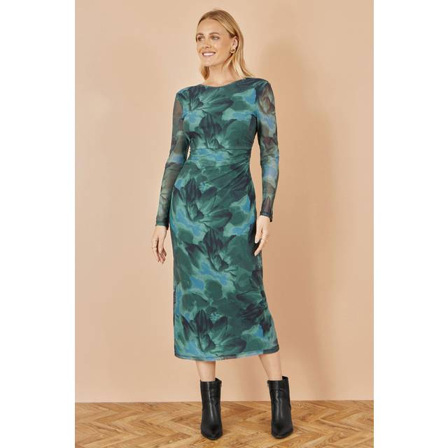 Yumi Green Floral Mesh Bodycon Dress With Tie Back - 16