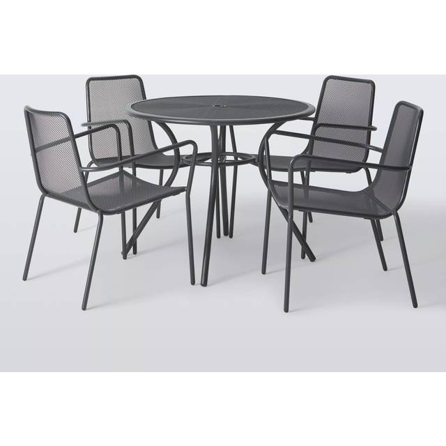 John Lewis Mesh 4-Seater Round Garden Dining Table & Chairs Set, Dark Grey