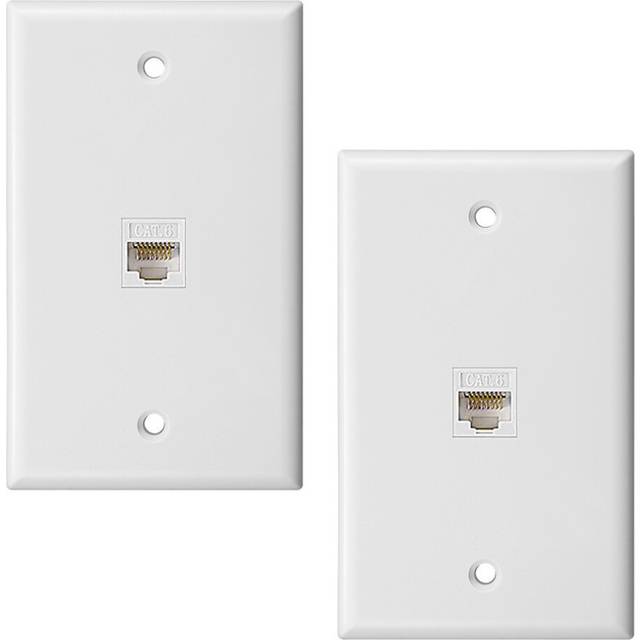 2-Pack 1-Port Ethernet Wall Plate, Jack Plate with RJ45 Female to Inline Coupler Insert