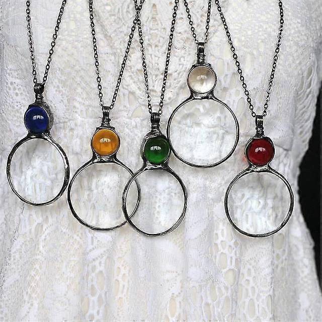 (Yellow, One size) Magnifying Glass Necklace Gift, Reading Magnifying Glass Pendant Necklace For Elderly, Magnifying Lens For Books, Newspapers, Readi