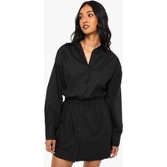 Womens Cinched Waist Shirt Dress - Black - 14