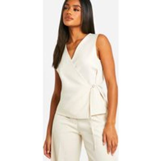 Womens Asymmetric Wrap Front Waistcoat - Cream - 12