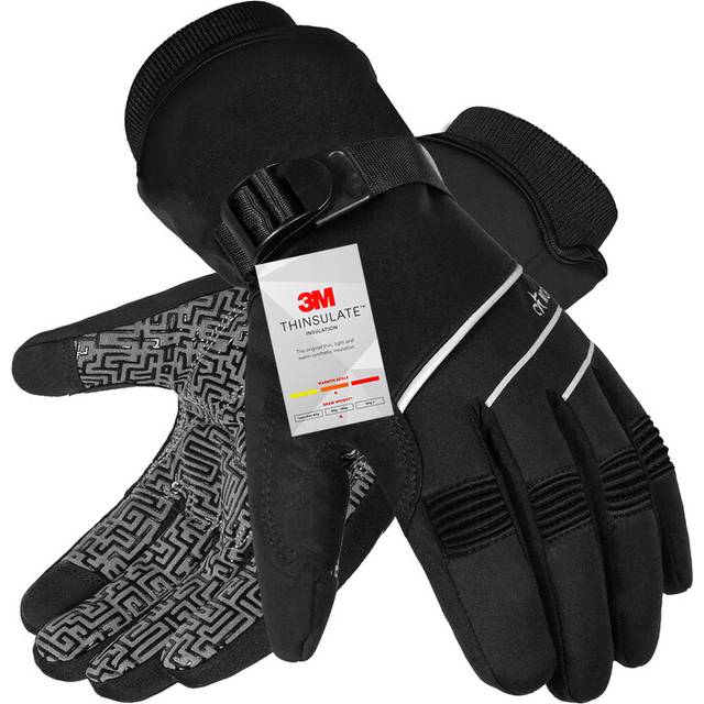 (M, Black) Winter Ski Gloves -30  Waterproof 3M Thinsulate Thermal Gloves Full Finger