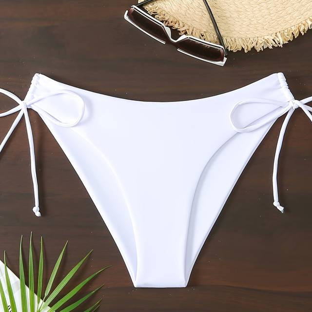 TEMU Women's Sexy Bikini Bottoms, 200gsm High Stretch Knit Fabric, Polyester 82%, Spandex 18%, Side Laced Swimwear, Lace-up Detail, No Belt, For Swimming