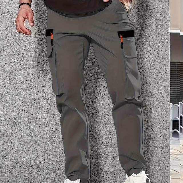 TEMU Men' Casual Cargo Pants With Zipper Pockets - Stylish, Non-stretch Fabric, Ideal For Hiking & Outdoor Activities, Outdoor Casual Wear|stylish Casualwear|zippered Pockets
