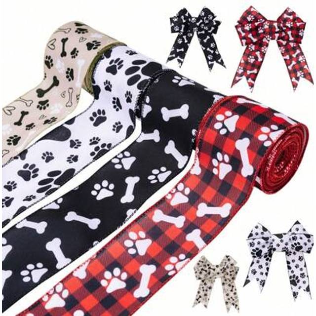 SHEIN 1pc Burlap Paw Ribbon - 2.4 Inch Wide, Paw Print Design, Ribbon For Crafts, Party, Home Ornaments, Wedding Gift, DIY Decoration, Wrapping, Bow Making,