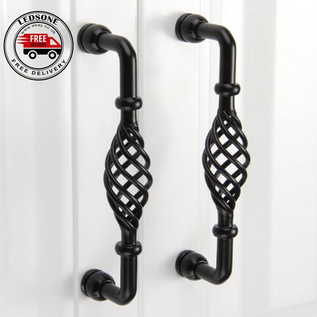 Kitchen cabinet handle vintage black bird cage cupboard door drawer pull handles