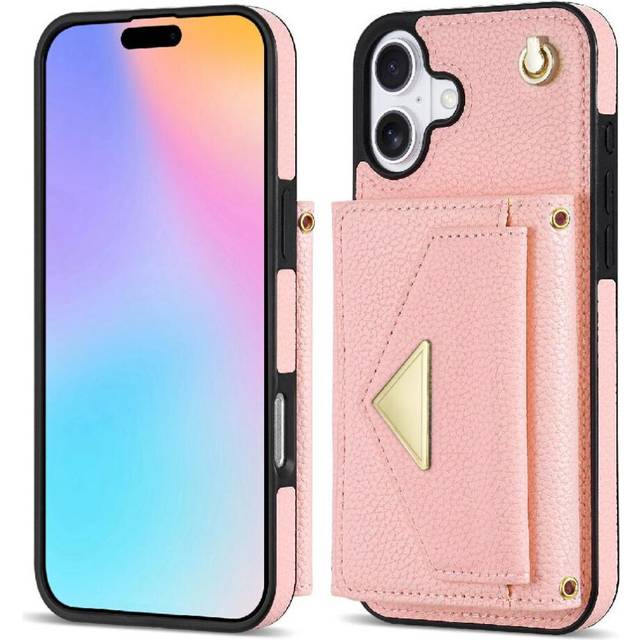 (Pink) Compatible with iphone 16 Plus Accordion Card Case Flip Wallet Case Magnetic Closure Pu Leather Card Hold Protective Cover