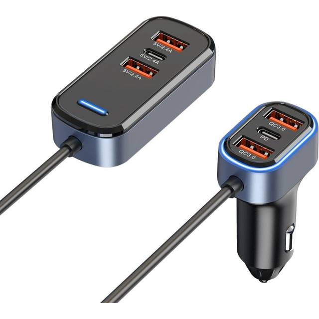 Multi 6 Port USB 65.5W Car Charger with PD Type-C QC 3.0 and 2.4 Amp Ports