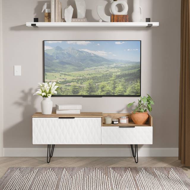 Harlequin 2 Drawer Coffee TV Unit in White Matt & Vintage Oak - Ready Assembled - Lewis's Home | TJ Hughes