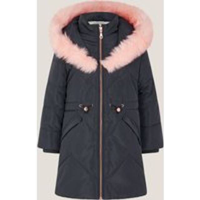 Monsoon Kids' Quilted Faux-Fur Coat, Navy
