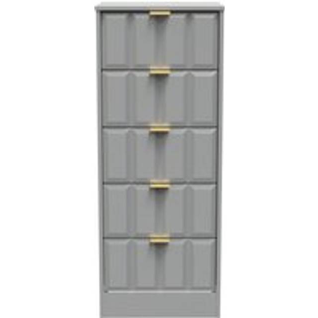 Seattle 5 Drawer Tall Bedside (Ready Assembled) - Grey - One Size