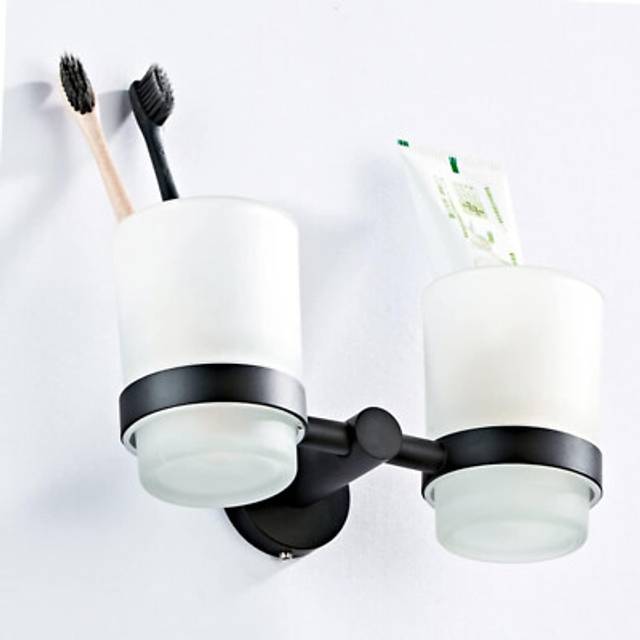 Modern round black matte double tumbler holder