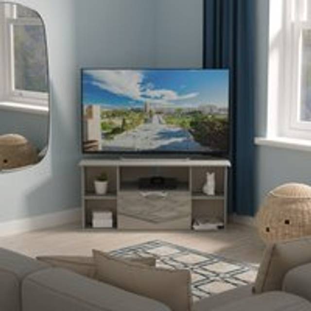 Camden Corner Corner TV Unit Grey 5 Shelves 1 Drawer 112cm