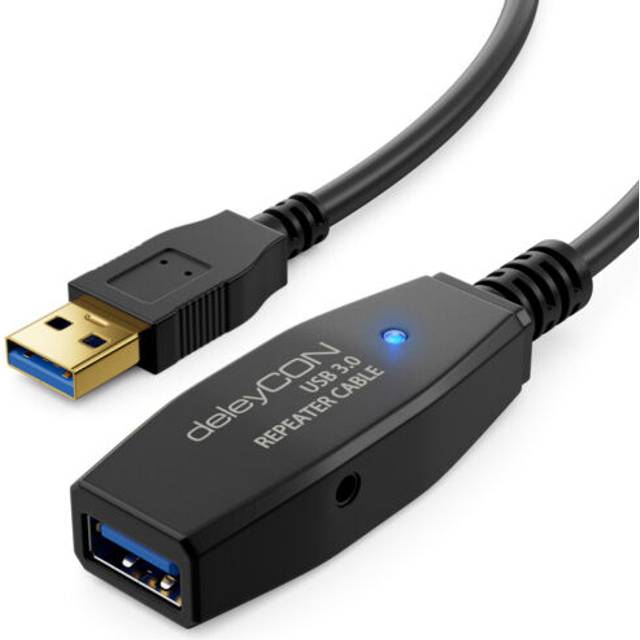 deleyCON 7,5m Aktiv USB 3.0-Kabel Aktiv Förlängning med 1 Signalförstärkare USB3.0 Repeaterkabel Förlängningskabel PC Dator Skrivare Skanner