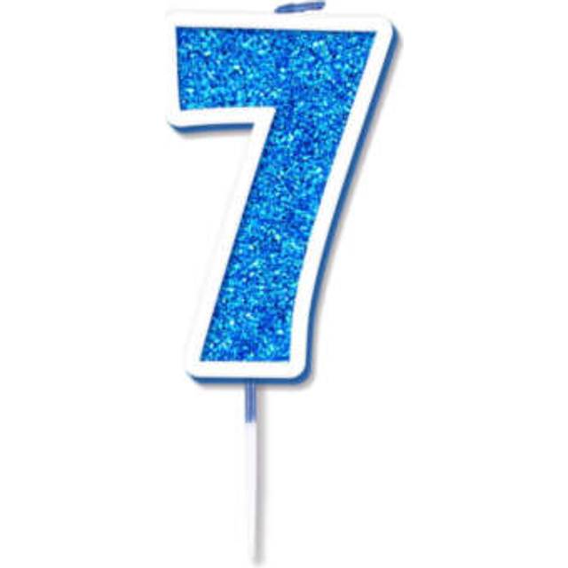 Blue sparkling number 7 birthday cake candle: 7th candle