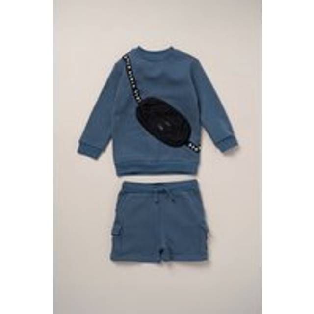 2-Piece Bag Sweatshirt and Shorts Outfit Set - Blue - 18-24 m