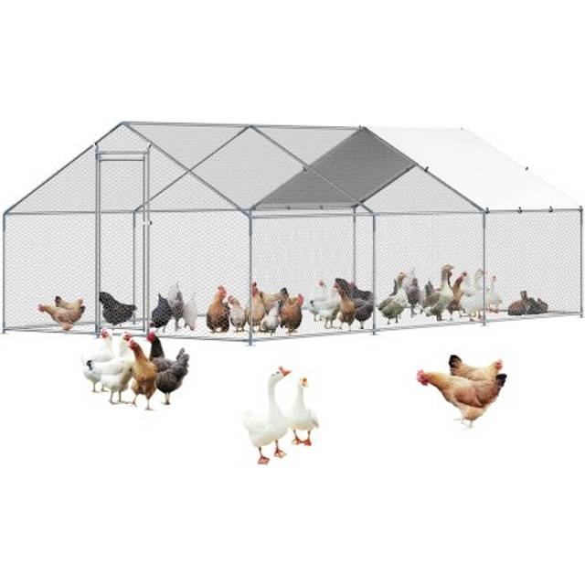 VEVOR Metal Chicken Coop 9.8x19.6x6.5 ft Walk-in Chicken Run with Cover Spire Roof