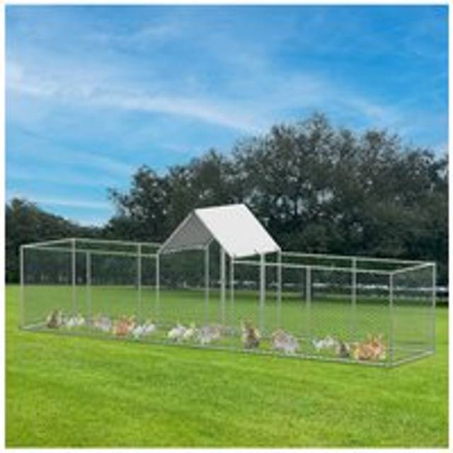 Living And Home Metal Chicken Coop Run With Pe Tarpaulin In Silver - One Size