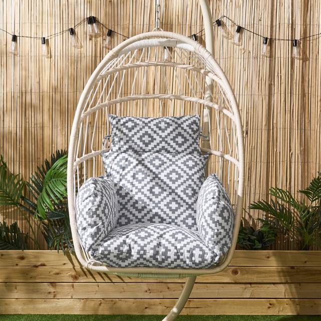 OHS Geometric Egg Chair Cushion with Headrest - Grey