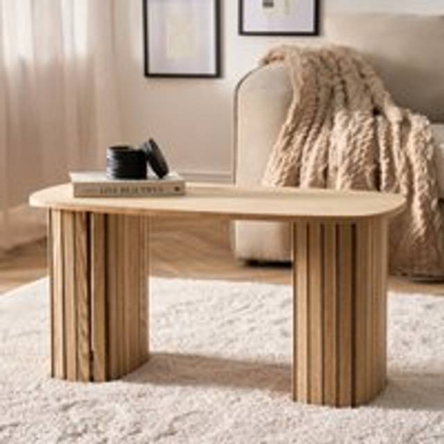 Ohs Madison Ribbed Long Coffee Table Living Room Office End Side Table - Natural Wood - One Size